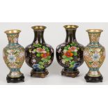 A lot comprising (4) closonne vases (2 x 2), with floral decor.