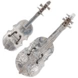 (2) piece lot of miniature musical instruments silver.