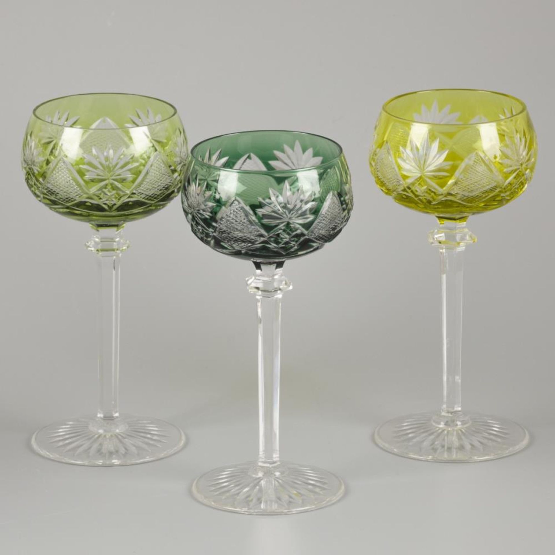 A set of (6) coloured crystal Val Saint Lambert wine roemers, Belgium, 1st half 20th century. - Image 2 of 3