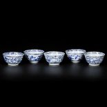 A set of (5) porcelain bowls with floral and landscape decoration, China, Kangxi.