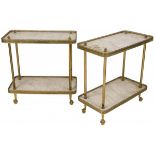 A set of (2) white marble side tables with brass fittings, 1st half 20th century.