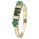 14K. Yellow gold ring set with approx. 0.45 ct. natural emerald and approx. 0.06 ct. diamond.