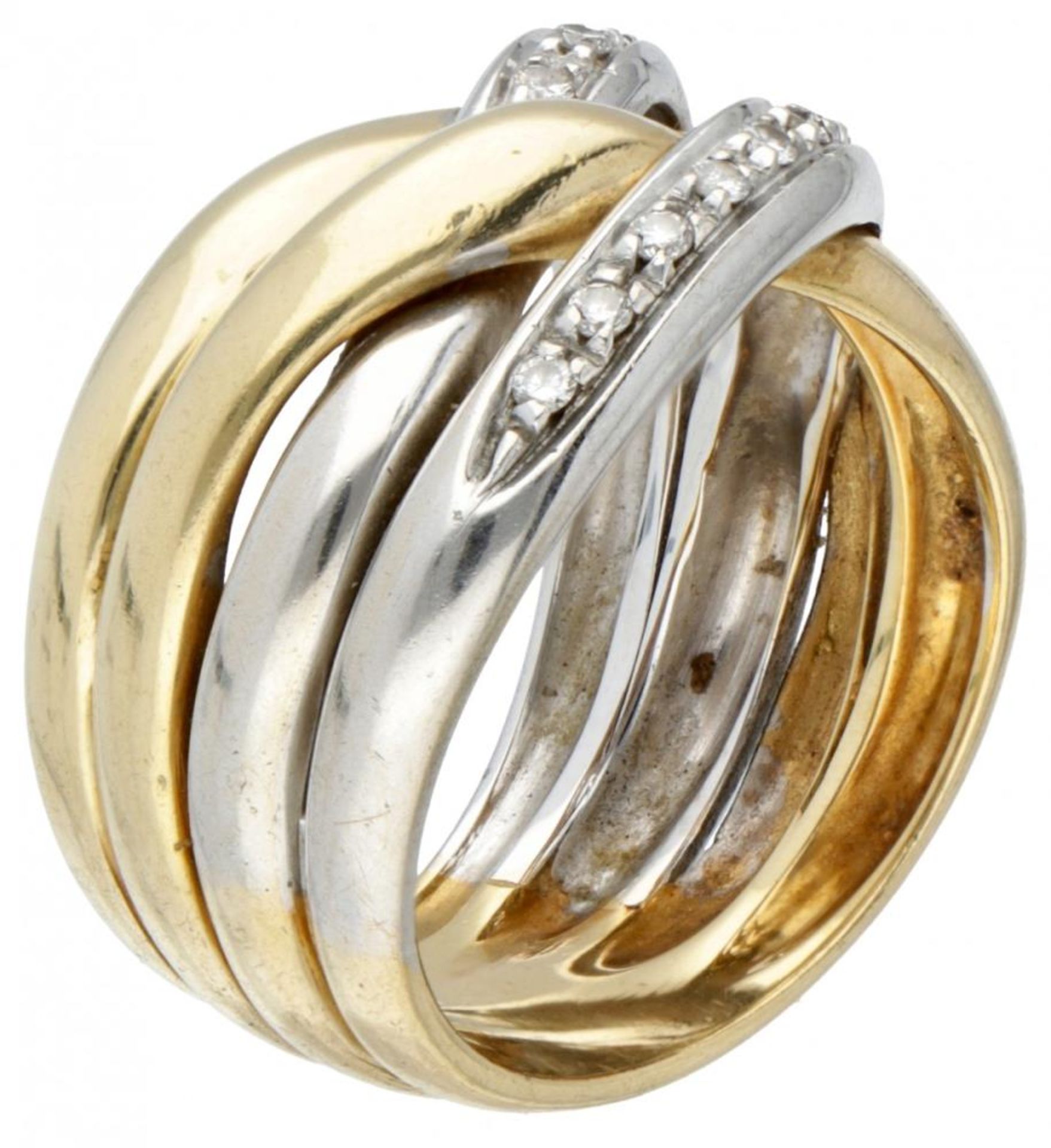 18K. Bicolor gold braided ring set with approx. 0.16 ct diamond. - Image 2 of 2