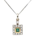 18K. White gold necklace and bicolor gold pendant set with approx. 0.65 ct. natural emerald and appr