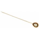 14K. Yellow gold antique lapel pin set with approx. 0.43 ct. diamond and black enamel.