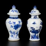 A lot comprising (2) porcelain lidded vases with floral decoration, China, Kangxi.