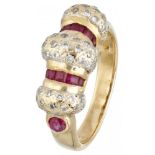 18K. Yellow gold vintage ring set with approx. 0.30 ct. diamond and ruby.