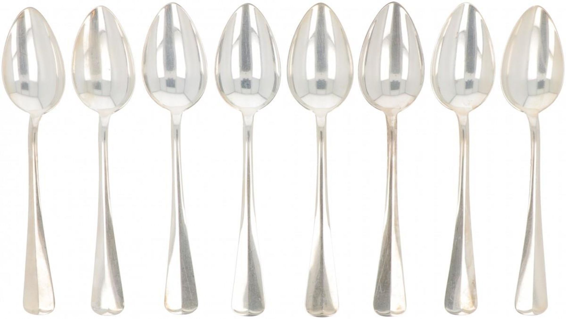 (8) piece set dinner spoons "Haags Lofje" silver.