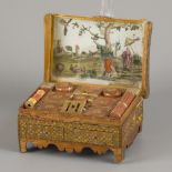 A straw marquetry onlaid sewing box, France, 2nd quarter 19th century.