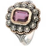 Silver vintage ring set with amethyst and marcasite - 835/1000.