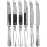 (6) piece set dinner knives "Haags Lofje" silver.