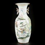 A porcelain Qiangyang Cai vase decorated with Chinese figures in a garden, China, late 19th century.