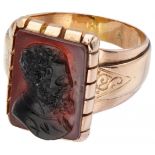 14K. Rose gold vintage cameo ring with the profile of a man.