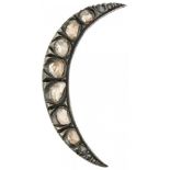 Silver antique crescent brooch set with rose cut diamond - 835/1000.