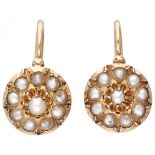 14K. Rose gold antique earrings set with seed pearls.
