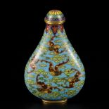 A cloisonne snuff bottle decorated with bats and clouds, marked Qinglong, China, 19th century.