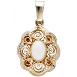 14K. Yellow gold pendant with openwork cord decoration set with white opal.