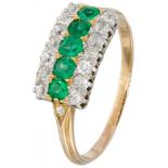 14K. Yellow gold antique ring set with approx. 0.28 ct. diamond and emerald.