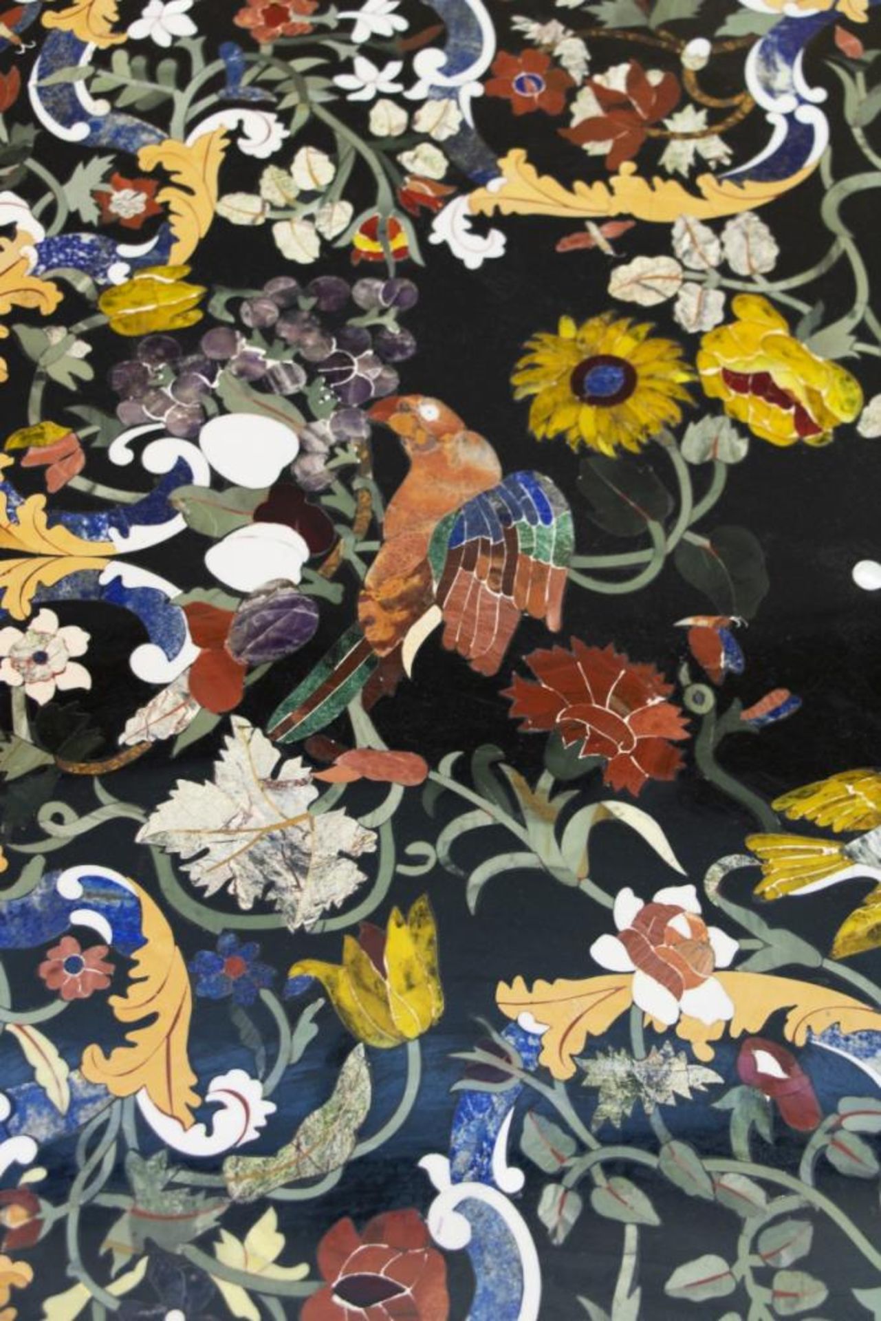A rectangular Italian pietra dura table top with birds between blossom branches, 20th century. - Image 3 of 8