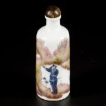 A porcelain iron-red snuff bottle decorated with street artists, marked Yongzheng, China, 19th centu