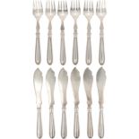 (12) piece silver fish cutlery set.