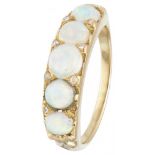 18K. Yellow gold ring set with approx. 1.33 ct. welo opal and rose cut diamond.