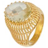 Gold plated silver ring set with approx. 5.98 ct. lemon quartz - 925/1000.