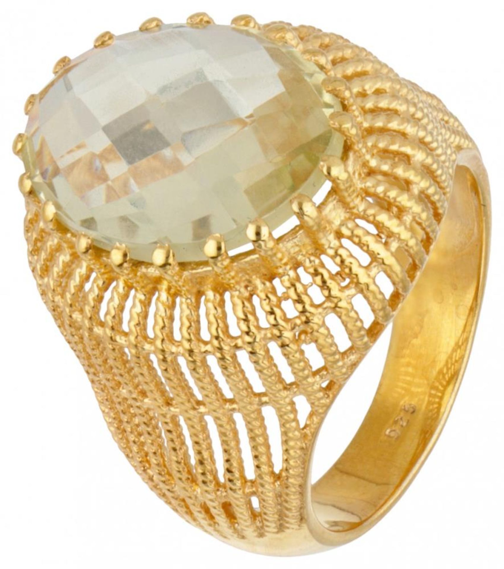 Gold plated silver ring set with approx. 5.98 ct. lemon quartz - 925/1000.