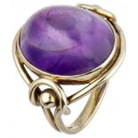 14K. Yellow gold solitaire ring set with approx. 16.95 ct. natural amethyst.