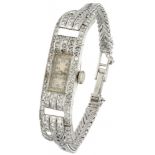 18K. White gold Art Deco ladies wristwatch set with approx. 2.12 ct. diamond in a Pt 900 platinum se