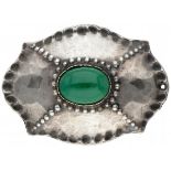 Silver Amsterdam School Art Deco hammered brooch / pendant set with chrysoprase - 833/1000.