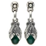Silver Georg Jensen earrings of the year 2008, set with green agate - 925/1000.