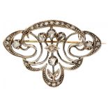 14K. Rose gold and 925/000 silver openwork Art Nouveau pendant / brooch set with diamond.