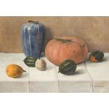Peter Wilhelm Millernaar (Kleef Dld. 1887 - 1978 Den Haag), Still life with gourd and blue vase.