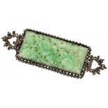 Silver antique brooch set with carved jade - 925/1000.