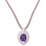 Piaget cord necklace with 18K. white gold pendant set with approx. 0.68 ct. natural amethyst and app