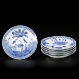 A set of (6) porcelain plates with cuckoo and house decoration, China, Yongzheng.