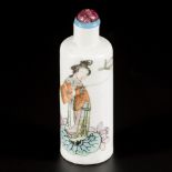 A porcelain snuff bottle decorated with "Long Eliza", China, Republic period.
