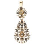 14K. Yellow gold antique pendant set with rose cut diamond.