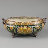 An earthenware jardiniere with floral decoration, Lunéville Keller Guérin, France, 1st half 20th cen