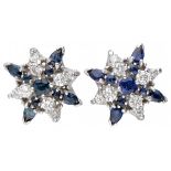 18K. White gold earrings set with approx. 0.40 ct. diamond and natural sapphire.