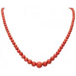 Vintage single strand red coral necklace with a 14K. yellow gold closure.