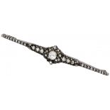 14K. Yellow gold and silver openwork antique brooch set with rose cut diamond.