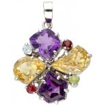 Silver pendant set with various gemstones including amethyst, citrine and garnet - 800/1000.