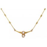 Björn Weckström for Lapponia 14K. yellow gold 'Cheek to Cheek' necklace set with cultivated pearl.