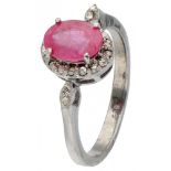 Silver shoulder ring set with approx. 1.54 ct. ruby ​​and rose cut diamond - 925/1000.