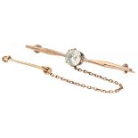 14K. Rose gold antique solitaire brooch set with approx. 0.88 ct. diamond.