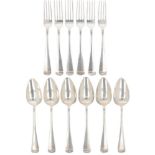(12) piece set dinner spoons & forks "Haags Lofje" silver.