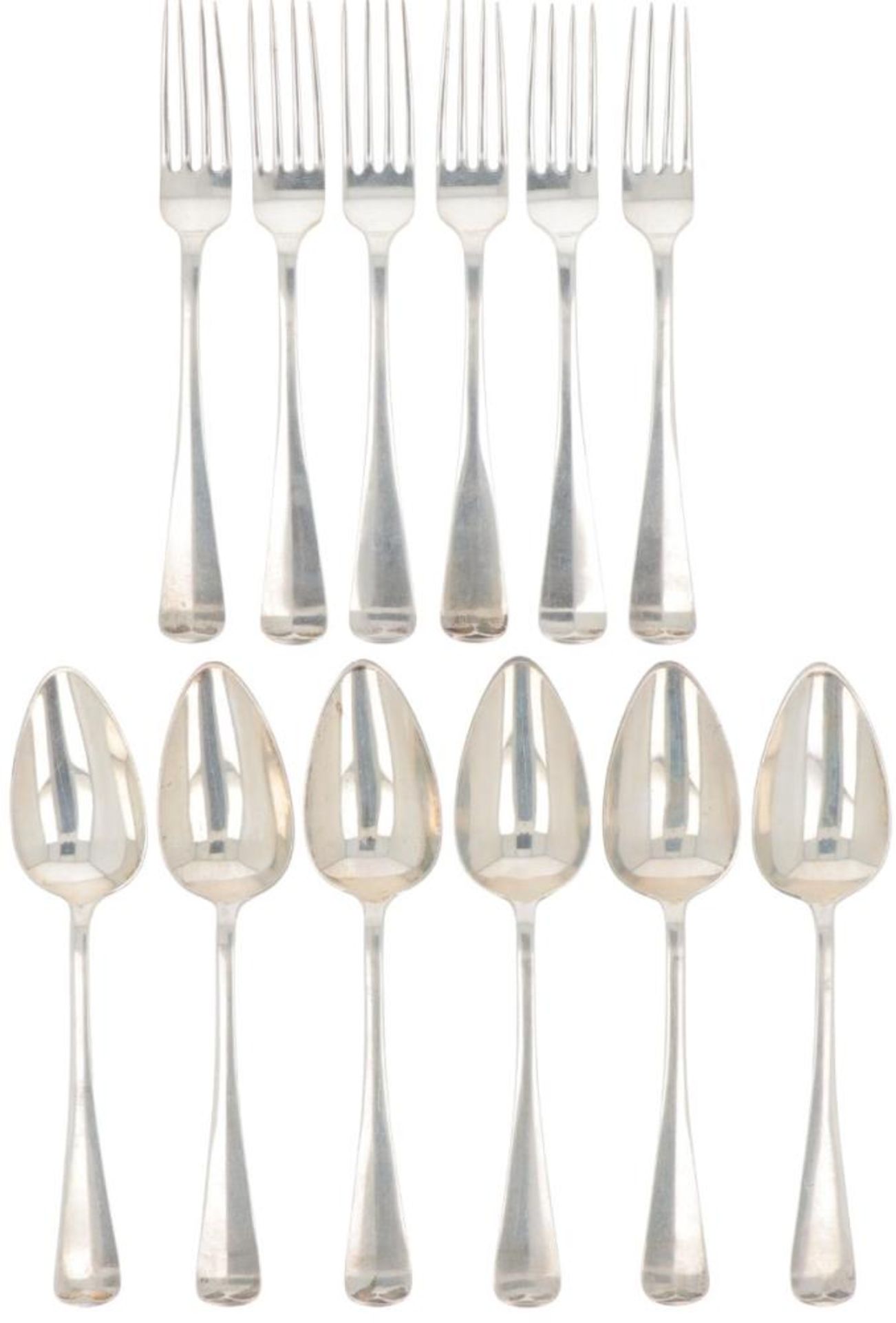 (12) piece set dinner spoons & forks "Haags Lofje" silver.