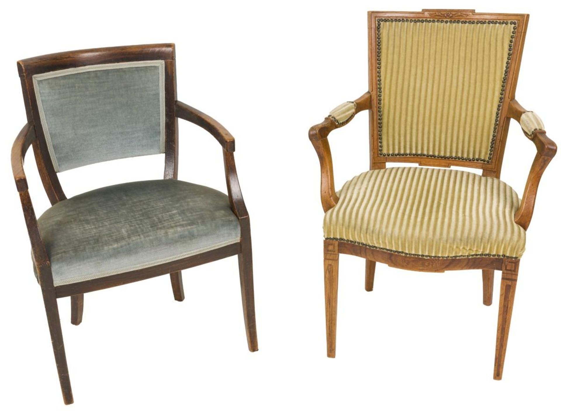 A lot comprising (2) various armchairs, Dutch, ca. 1900.